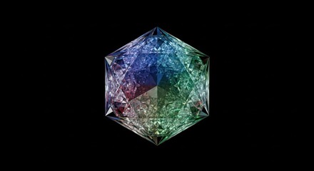 Prismatic polyhedron floating against void a jewel toned geometrical creation