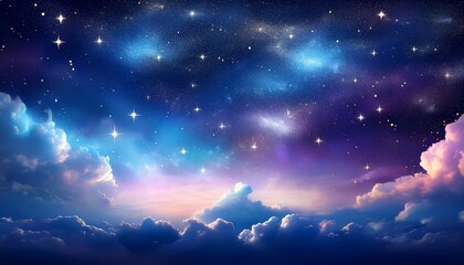 Wall Mural - Dreamy Sky Filled With Twinkling Stars And Soft Clouds In A Celestial Nightscape Magical And Ethereal