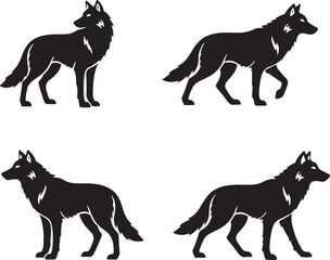 Wolf Silhouette in Different Poses: A set of four isolated wolf silhouettes in various poses, offering a versatile visual element for design projects.