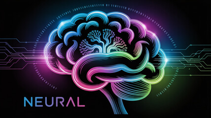 Neural network ai brain technology concept with digital circuit and binary code background design vector