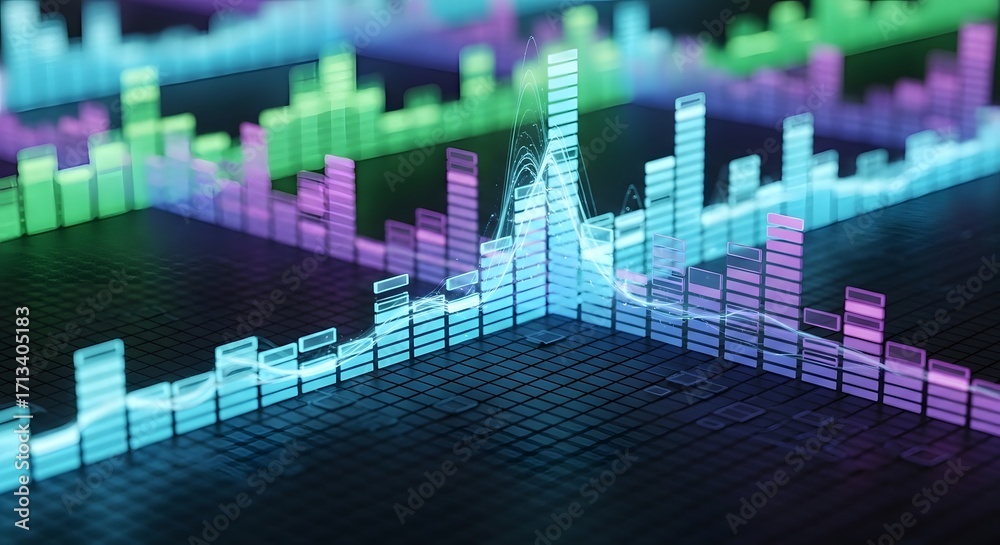 Stock-Foto „Dynamic digital audio equalizer bars displaying sound ...