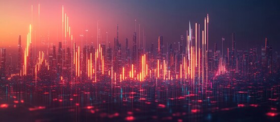 Wall Mural - Futuristic cityscape with glowing data streams.