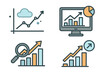 © Korina - Data analysis icon set for business growth and financial metrics. Vector symbols of trends, statistics, and analytics. Infographic elements for marketing report and dashboard.