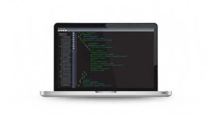 Laptop screen showing code development software for programmers and web developers coding javascript html