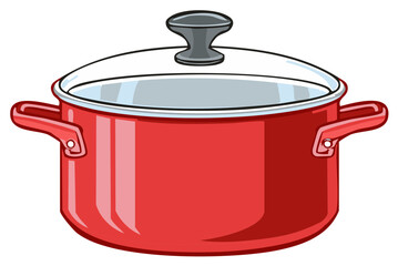 Vibrant red cooking pot with transparent lid and side handles kitchenware illustration
