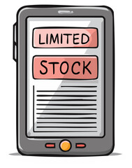 Tablet device displaying limited stock notification with text and buttons