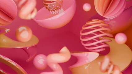 Abstract vibrant spheres and springs in pink and orange colors, perfect for backgrounds, wallpapers, designs, and modern artistic concepts.