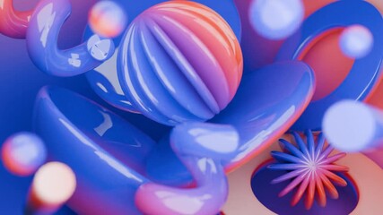 Wall Mural - 3d elements in blue and pink hues, ideal for graphic design projects, modern compositions, or abstract concepts. Perfect for backgrounds or website banners.