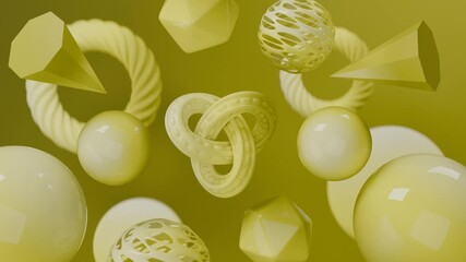 Wall Mural - Yellow geometric shapes float against a backdrop, ideal for abstract backgrounds, modern design projects, technology concepts, and creative presentations.