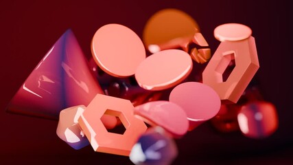 Wall Mural - Cluster of abstract pink and orange geometrical shapes. Suitable for graphic design, backgrounds, web design, and geometric art projects.