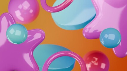 Wall Mural - Abstract art of floating pink and blue geometric shapes suitable for backgrounds, posters, and artistic designs with modern aesthetic appeal.