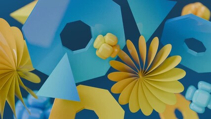 Wall Mural - Blue geometrical shapes, yellow spheres, and yellow flowers design perfect for abstract background, product packaging, or geometric pattern project.