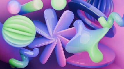 Wall Mural - Abstract glossy shapes on pink backdrop, suitable for backgrounds, social media graphics, branding designs, and contemporary artistic projects.