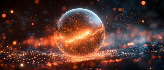 Wall Mural - a luminous orb crackling with internal energy and digital connections set against a backdrop of abst