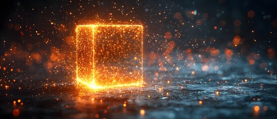 Wall Mural - a vibrant glowing cube constructed from countless luminous particles radiating energy and light agai