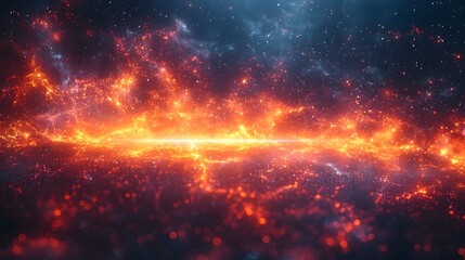 Wall Mural - An view of a vast luminous cosmic nebula ablaze with fiery energy swirling gas clouds and countless distant stars scattered across the deep space
