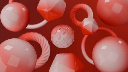 Wall Mural - Abstract geometric design with red spheres, rings, and polyhedra. Suitable for backgrounds, print materials, and contemporary graphic projects.