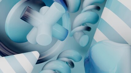 Abstract 3d render with blue and white objects. Suitable for technology, web design, virtual reality, and futuristic concepts.