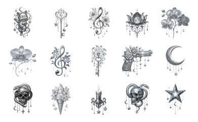 Wall Mural - PNG Elegant vintage tattoo designs, element set on transparent background