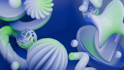 Wall Mural - Abstract blue and green shapes such as spheres and tubes create a vibrant and dynamic composition. Perfect for technology or futuristic design projects.