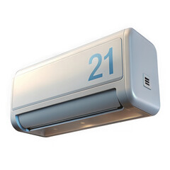 3d split air conditioner unit with digital display isolated on transparent background