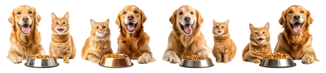 Wall Mural - PNG Happy pets enjoying mealtime together, element set on transparent background