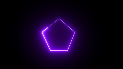 Canvas Print - neon line pentagon animation on black background. pentagon neon frame border line animation.