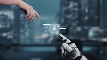 Wall Mural - a visually striking representation of artificial intelligence featuring a robotic hand and digital i
