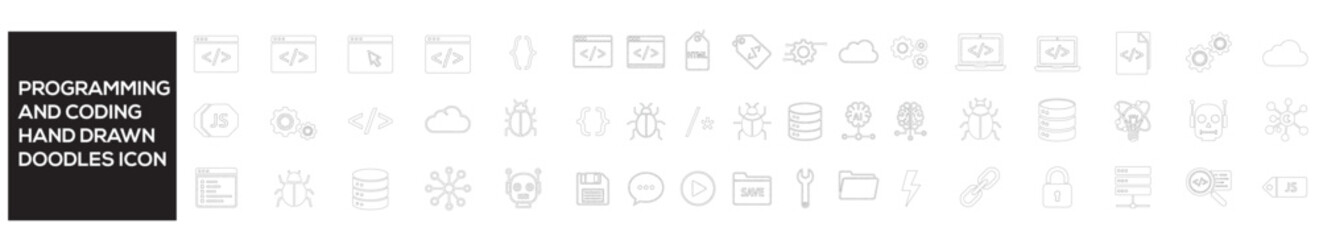 Hand drawn doodles programming and coding hand drawn doodles isolated on white background