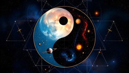Wall Mural - Celestial Yin Yang Stars planets and galaxies in each section