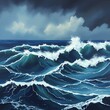© Puchong - A stunning portrayal of powerful ocean waves crashing under a stormy sky