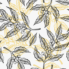 Wall Mural - Vector vintage seamless pattern. Coffee branch. Pattern for art print, fabric and packaging design.