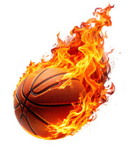 Wall Mural - Image of a burning basketball on a white background
