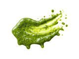 Green mojo verde sauce smear, dressing splatter drip, Canary Islands isolated on a white background