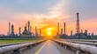 © Chatchanan - Industrial sunset over oil refinery energy sector photograph urban landscape wide angle sustainable development
