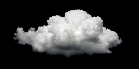a luminous white cumulus cloud, sharply defined against a deep black backdrop, form, fantasy