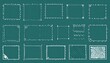 © Zenix - Collection of various hand-drawn square frames, in a range of decorative styles, on a teal background.