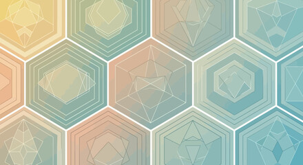 Geometric abstract background with hexagons in soft pastel gradient colors and subtle internal patterns