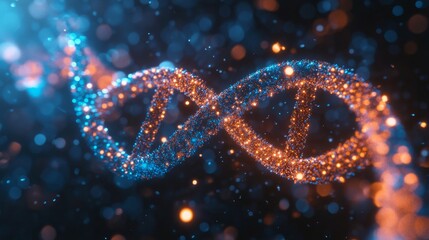 Wall Mural - A mesmerizing depiction of a DNA strand illuminated in vibrant colors. This artwork explores the beauty of genetics. Experience the intertwining of science and art. Generative AI