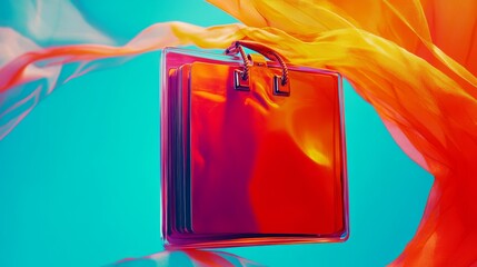 Wall Mural - A stunning digital artwork featuring a stylish and modern handbag design suspended in colorful waves. Ideal for fashion and design enthusiasts. Generative AI