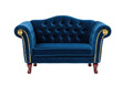 © Vincent - Isolated Blue Velvet Loveseat, Miniature Tufted Settee with Golden Studs, Accent Furniture