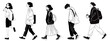 © Rawpixel.com - PNG Silhouettes walking with backpacks, element set on transparent background