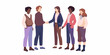 © Sourav - Diverse group of five people standing together with two individuals shaking hands in the center