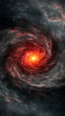 Wall Mural - A swirling galaxy with vibrant red and orange hues at its core, surrounded by dark cosmic space and twinkling stars.