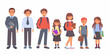 © Kartik - Diverse group of smiling cartoon children and one adult wearing school uniforms and carrying books and backpacks