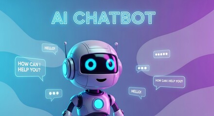 Ai chatbot with speech bubbles on a blue and purple gradient background