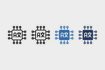 Artificial intelligence and machine learning chip icons in black and blue depicting text processing and natural language understanding on a clean background