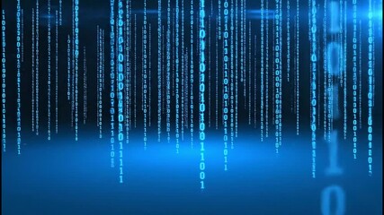 Dynamic blue digital rain of binary code streams down screen creating a futuristic data flow sensation for technology concepts
