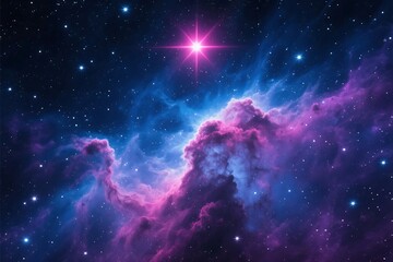 Wall Mural - A deep blue cosmic sky filled with a starry galaxy, nebulas, and abstract light