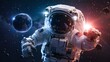 © Kasivat - An astronaut reaches out into the vast cosmos, surrounded by distant stars, a glowing planet, and drifting asteroids.